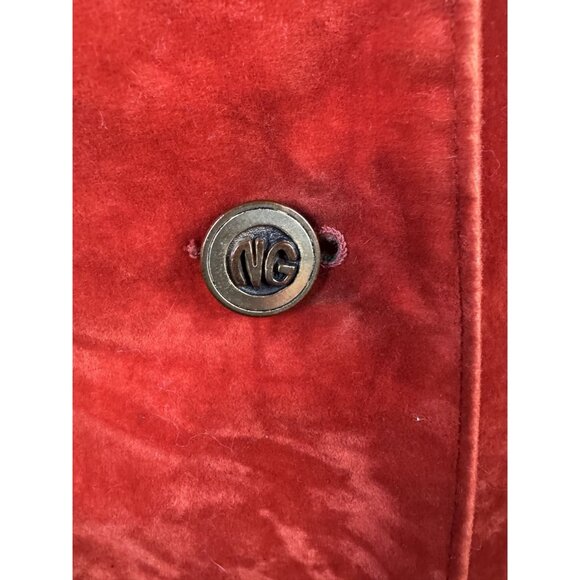 Vintage 70s Red Velvet Penny Lane Coat W/ Gold Embroidery & faux Fur Trim Hood - Picture 2 of 16